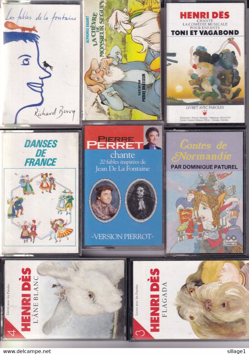 Musique Pour Enfants - 8 Cassettes En TBE - Henri Dés - Pierre Perret - Fables De La Fontaine - La Chèvre De M. Seguin - Beta Tapes