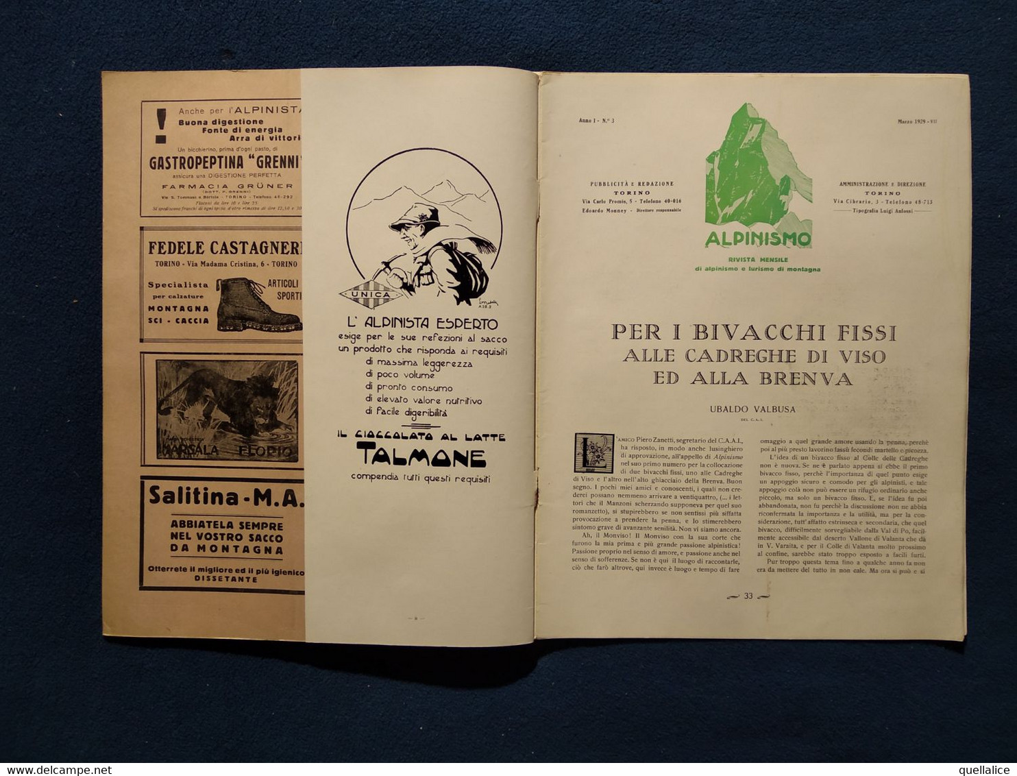 02860    "ALPINISMO - N° 3 - MARZO 1929 - VII - RASSEGNA MENSILE" ORIG. - Sport