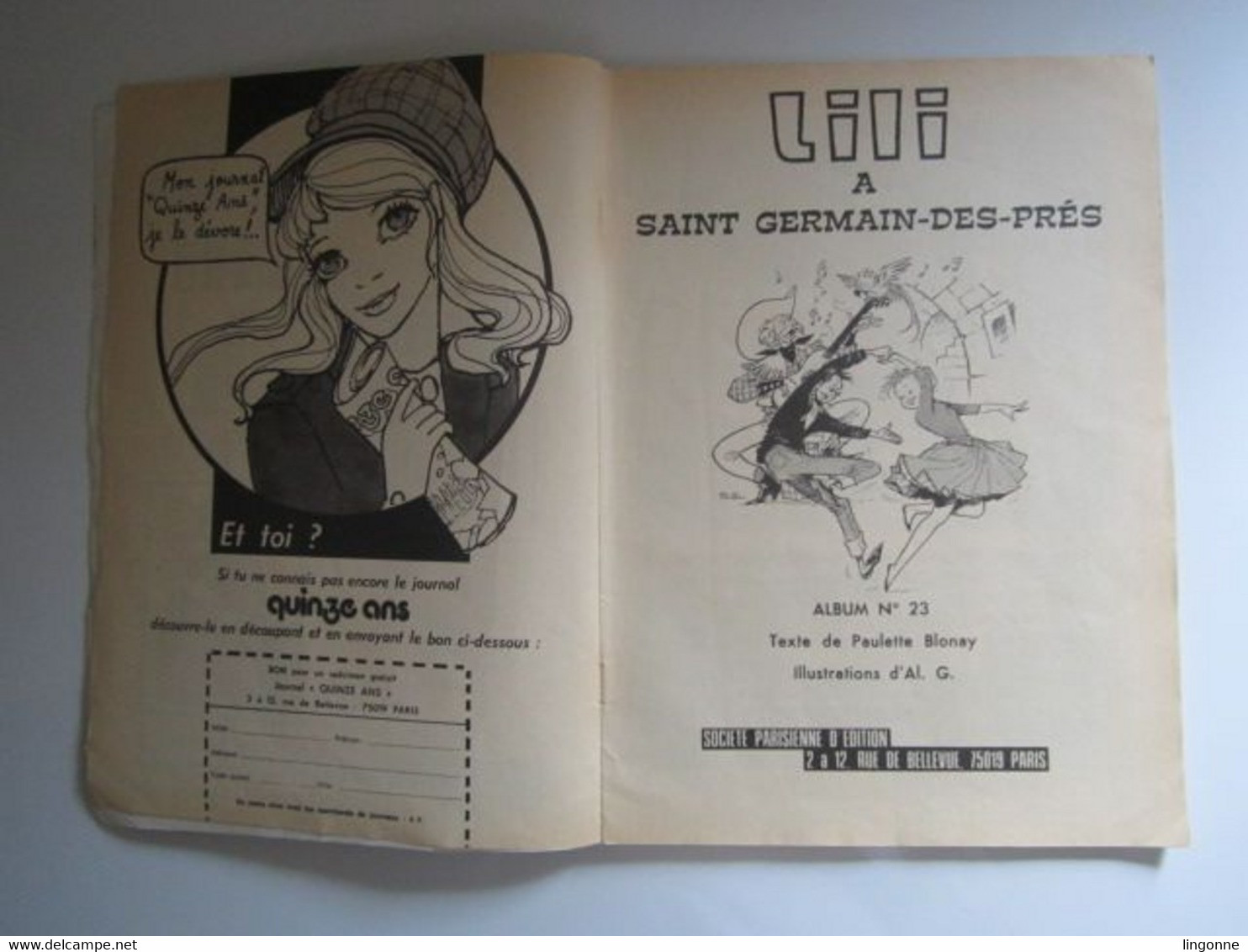 BD SOUPLE Magazine Ancien Lili à SAINT GERMAIN DES PRES 1974 Albums Jeunesse Joyeuse Numéro 23 (en L'état) - Lili L'Espiègle