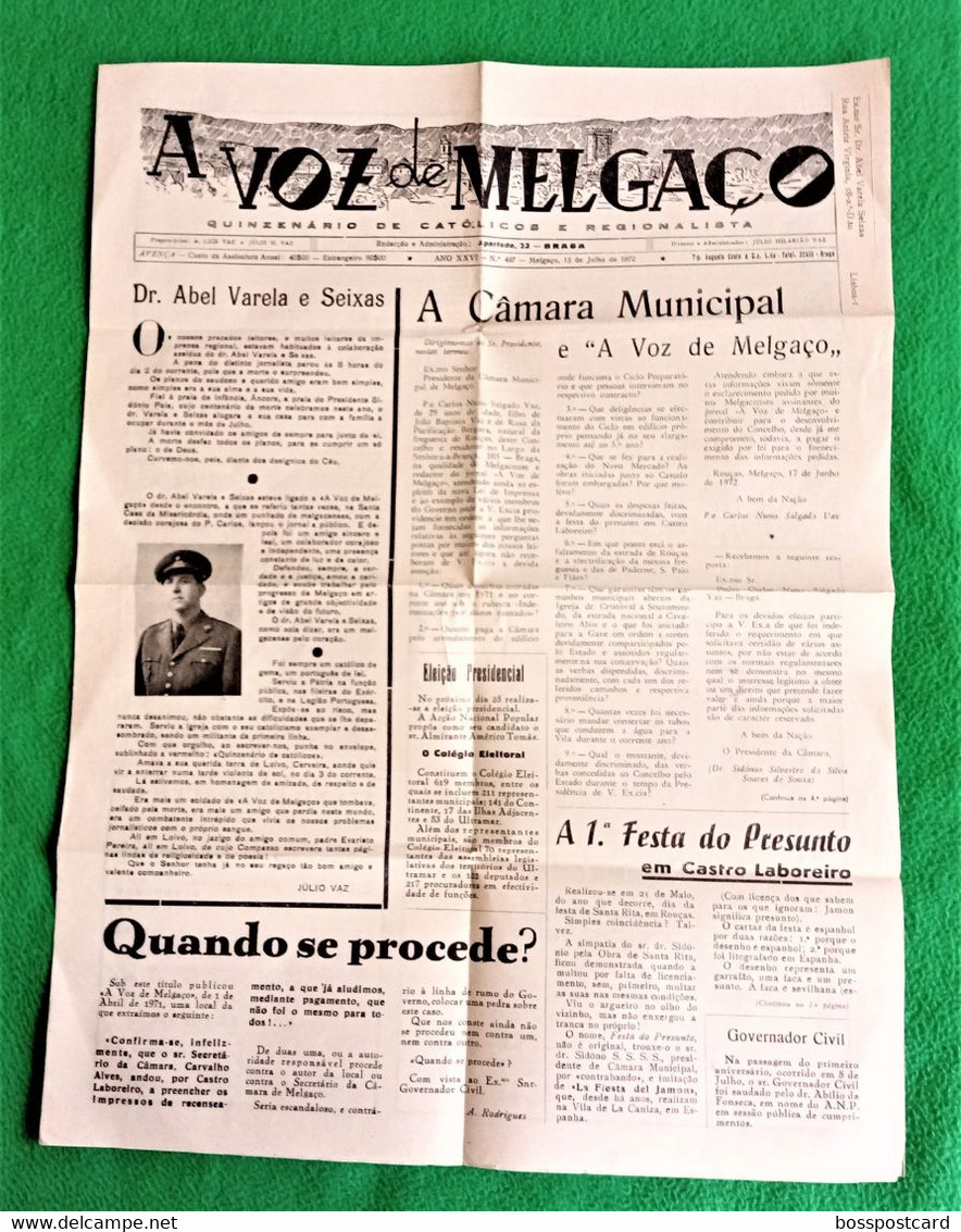 Melgaço - Jornal A Voz De Melgaço Nº 497, 15 De Julho De 1972 - Imprensa. Viana Do Castelo. Portugal. - Informations Générales