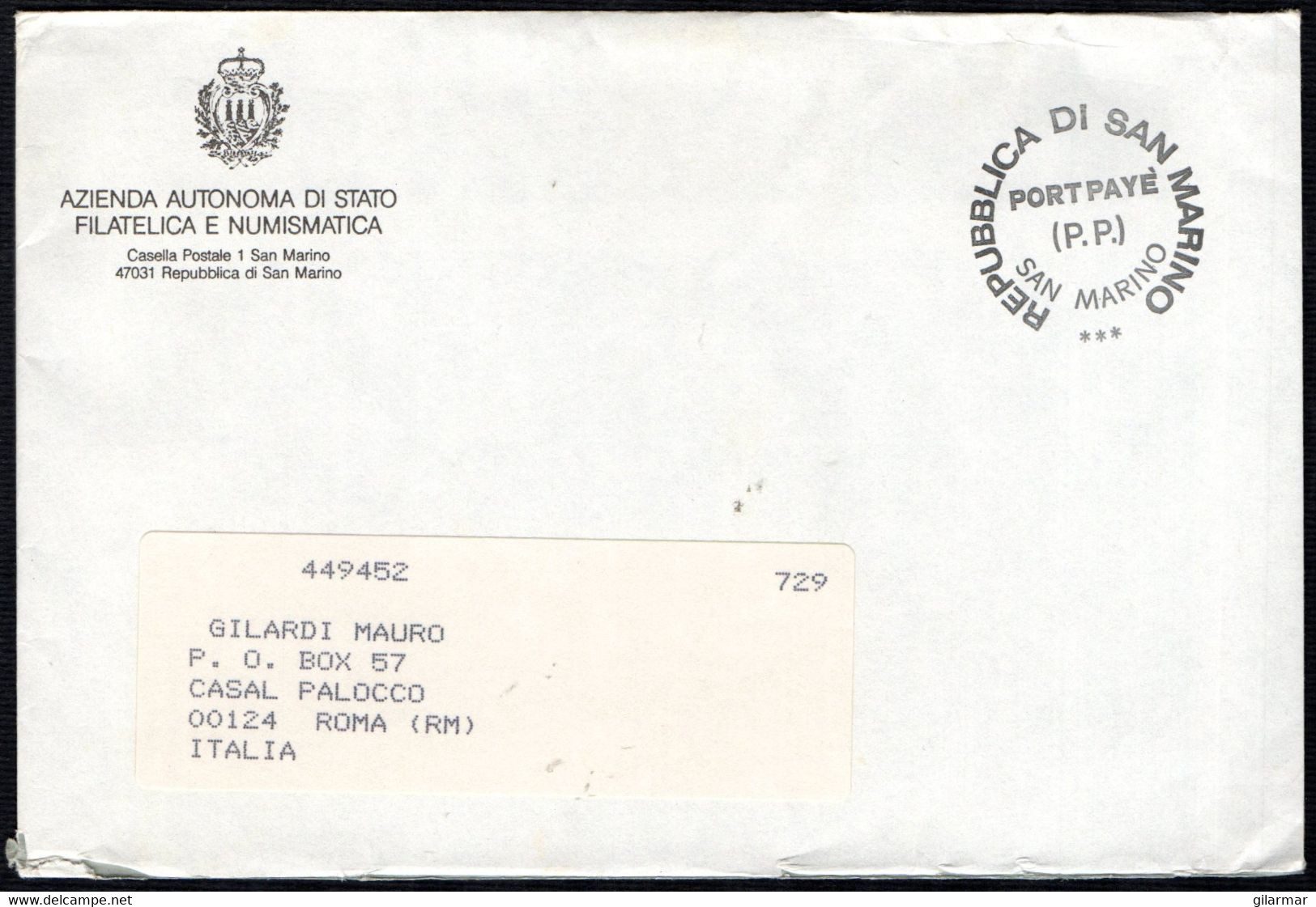 SAN MARINO 1994 - BUSTA VIAGGIATA - PORT PAYE - Cartas & Documentos