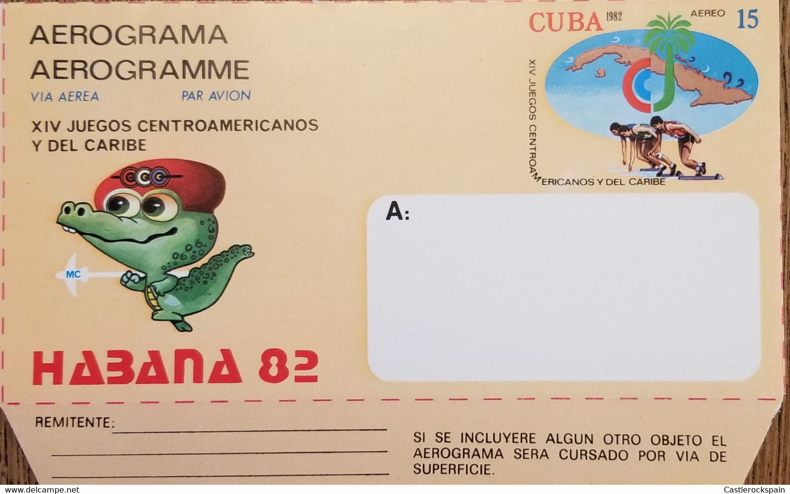 O) 1982 CUBA, CARIBBEAN, XIV CENTRAL AMERICAN AND CARIBBEAN GAMES, AEROGRAM, UNUSED - Brieven En Documenten