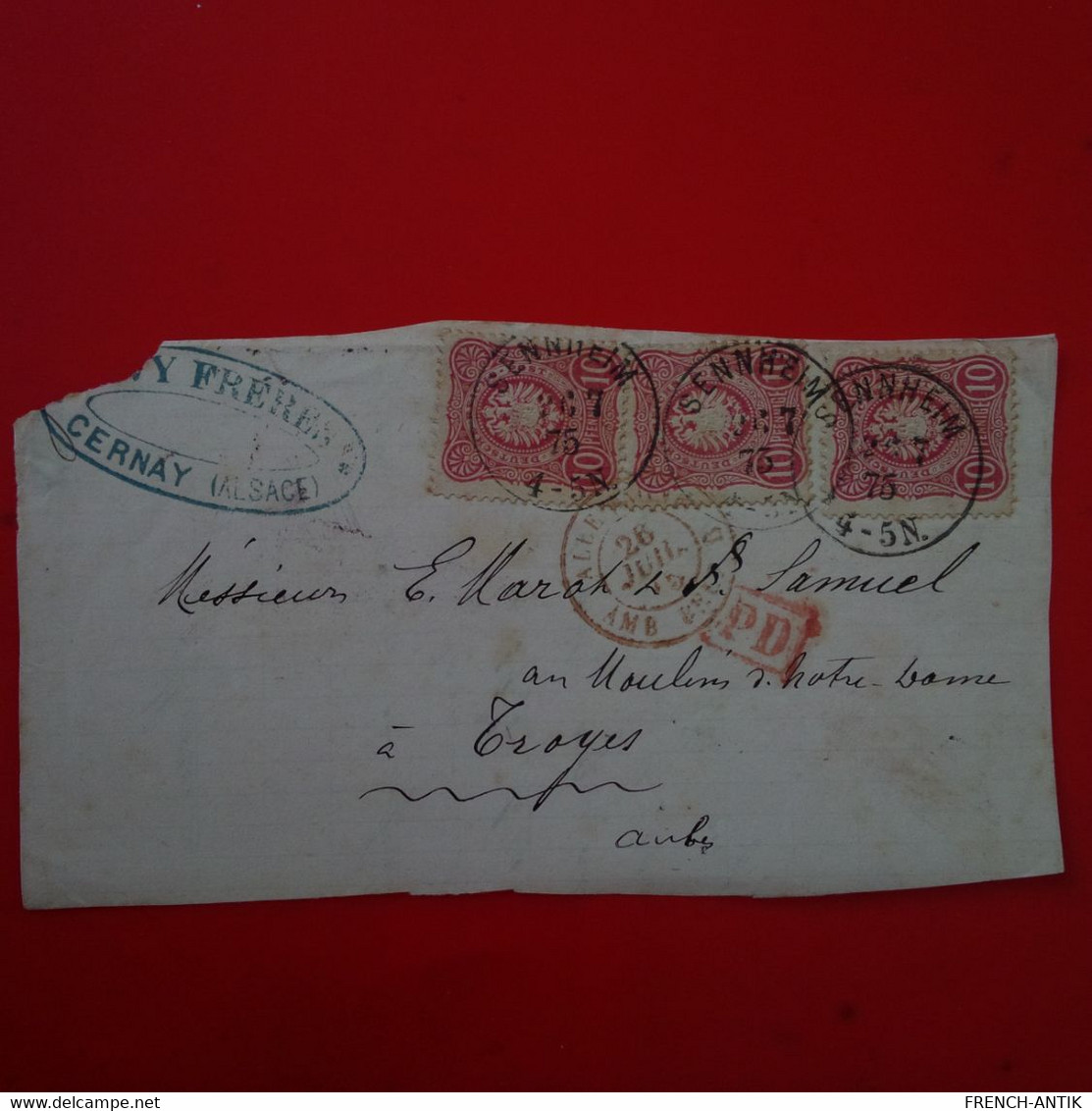 DEVANT DE LETTRE CERNAY POUR TROYES 1875 - Other & Unclassified