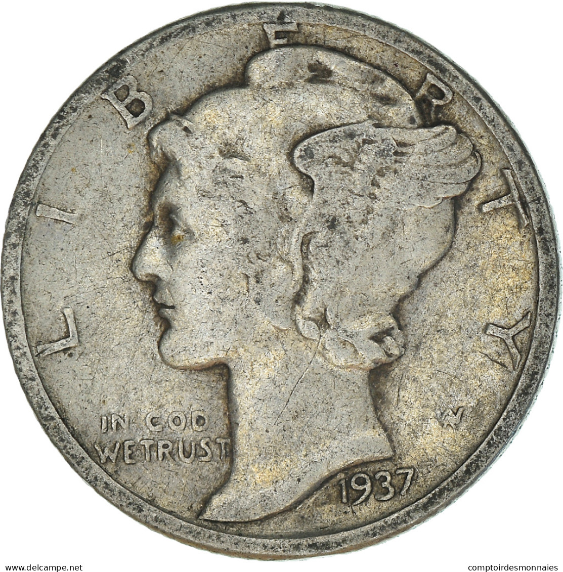 Monnaie, États-Unis, Mercury Dime, Dime, 1937, U.S. Mint, Philadelphie, TB - 1916-1945: Mercury (Mercure)