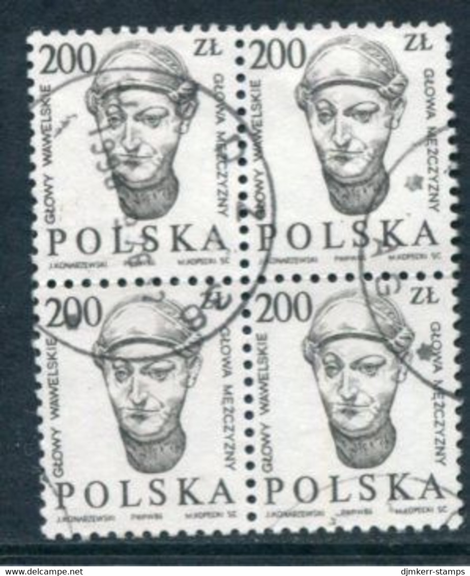 POLAND 1986 Carved Head 200 Zl. Block Of 4 Used.  Michel 3058 - Gebraucht