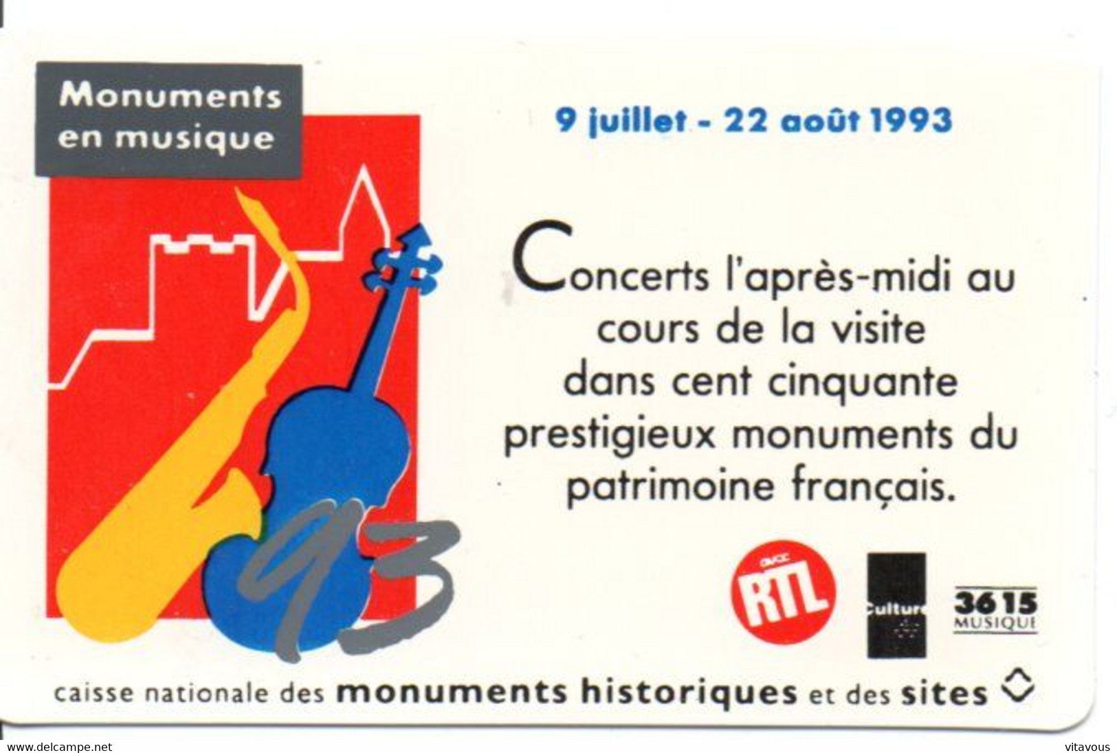 Carte Des Monuments Historique En Musique 1993  (salon 102) - Andere & Zonder Classificatie