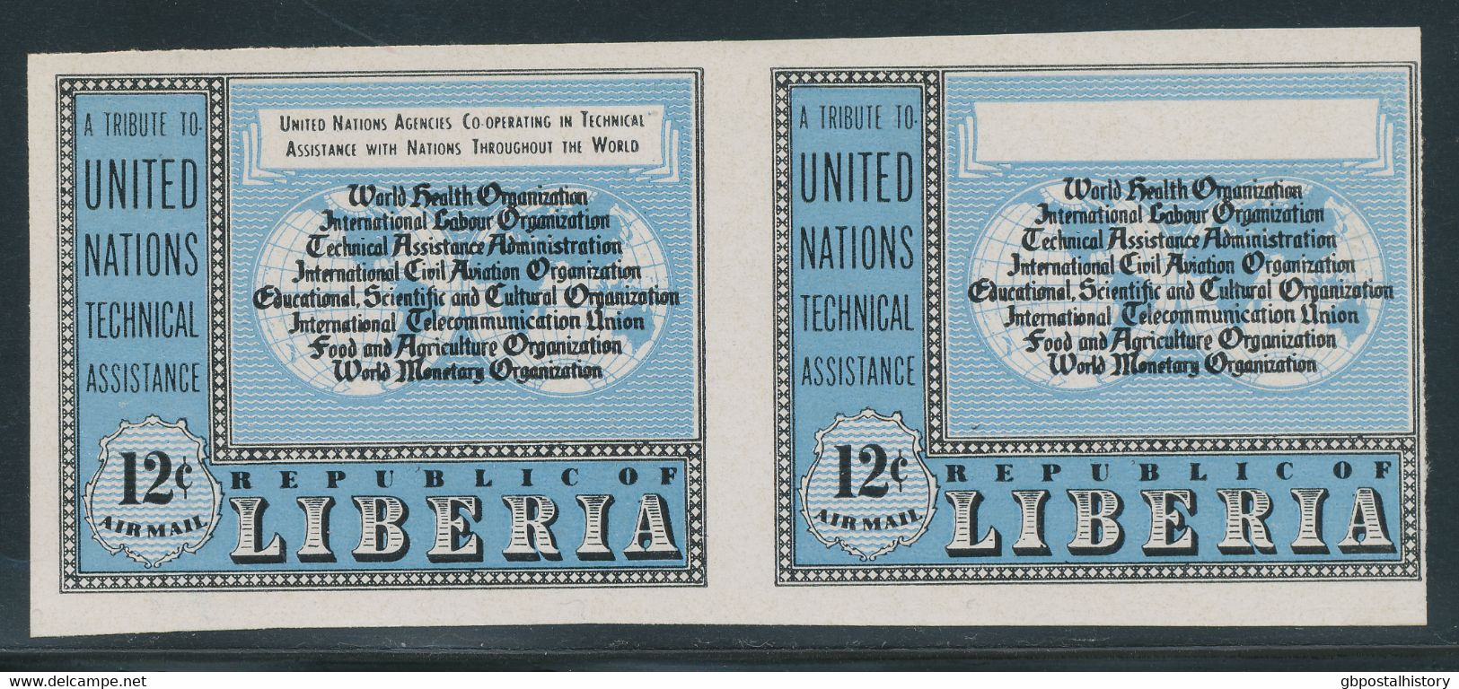 LIBERIA 1954 Technische Hilfe Der Vereinten Nationen 12C Schwarz/hellblau ABART - Liberia