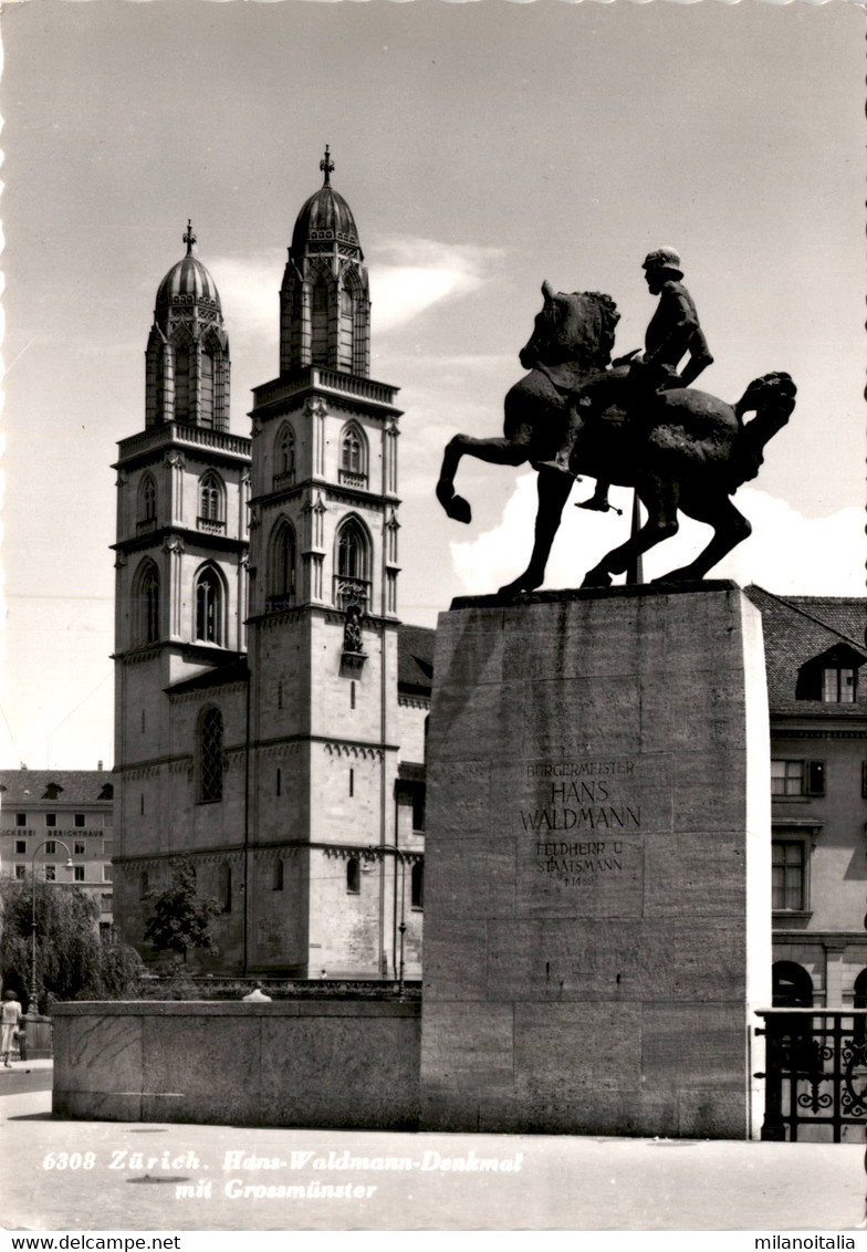 Zürich - Hans-Waldmann-Denkmal Mit Grossmünster (6308) * 8. 8. 1965 - Wald