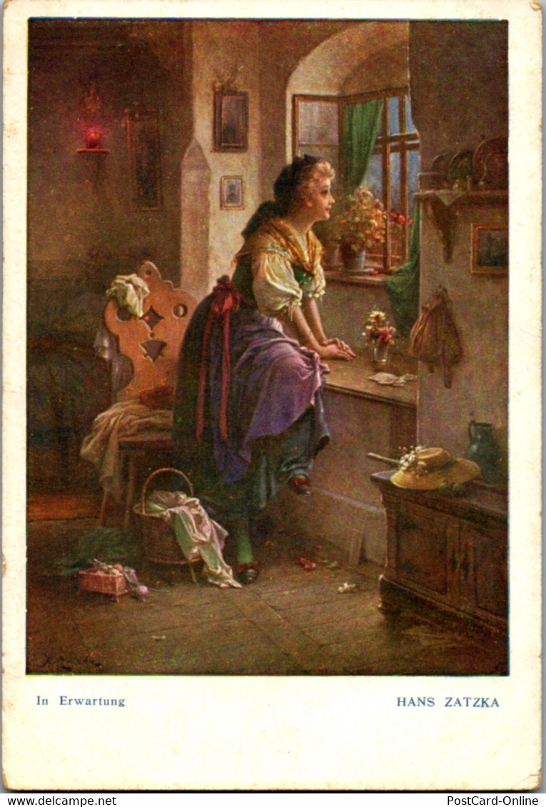 14759 - Künstlerkarte - In Erwartung , Signiert Hans Zatzka - Gelaufen - Zatzka