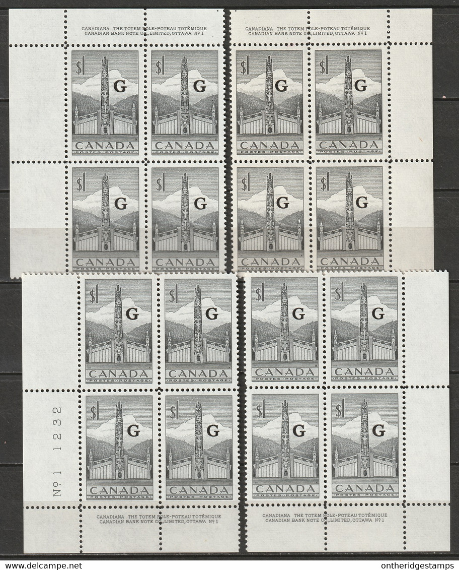 Canada 1953 Sc O32 Mi D36 Yt S32 Official Plate 1 Block Set MNH** - Opdrukken