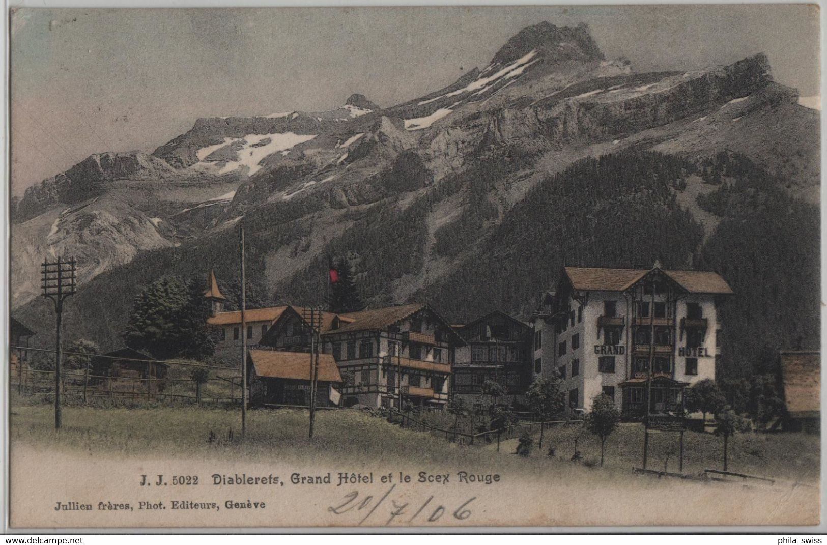 Diablerets, Grand Hotel Et Le Scex Rouge Stempel: Sepey (Ormont-Dessous) Pour Wolfhalden - Ormont-Dessous