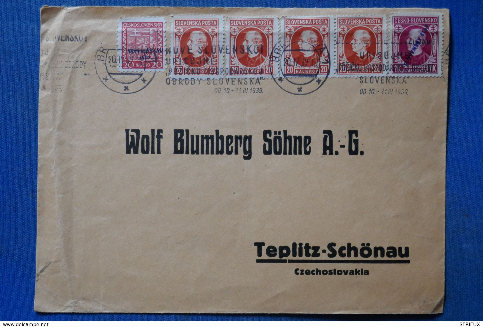 Z18   SLOVAQUIE  BELLE LETTRE   1939 POUR TEPLITZ TCHECOSLOVAQUIE+ SURCHARGE     + AFFRANCH. INTERESSANT - Cartas & Documentos
