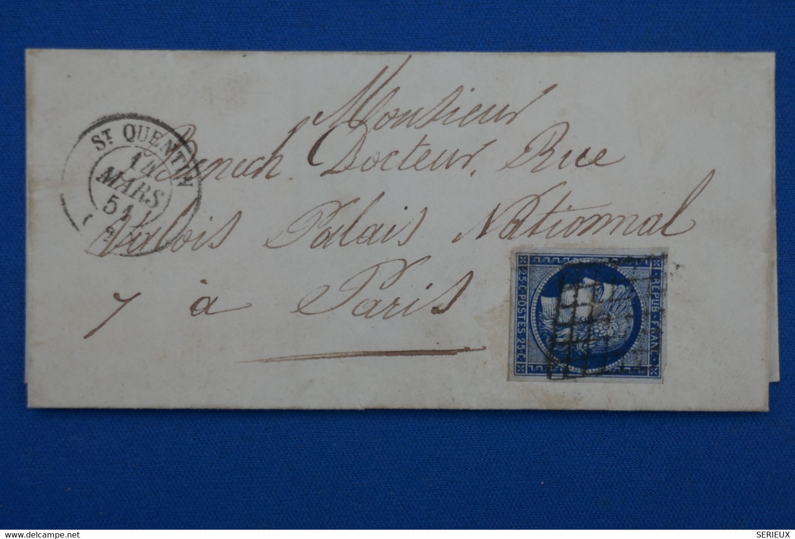 Z19  FRANCE BELLE LETTRE 1851 ST QUENTIN POUR  PARIS   +N 3    + AFFRANCH. INTERESSANT - 1849-1850 Cérès