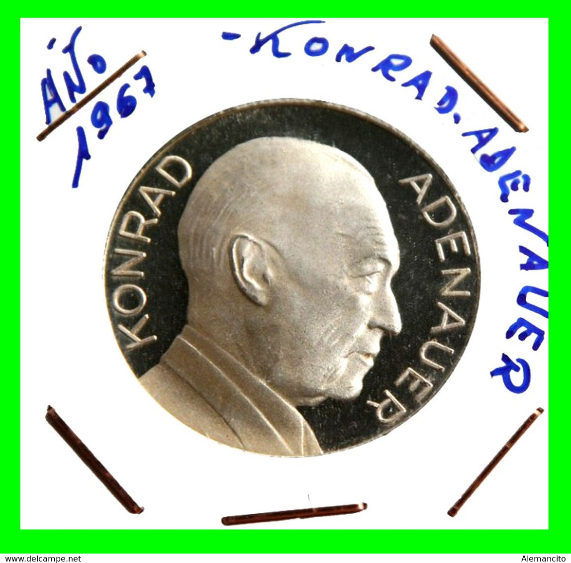 GERMANY ( ALEMANIA ) MONEDA MEDALLA - KONRAD ADENAUER 1876-1967 -- ALEMANIA 15.00 GR DE PLATA Y DE 35 MM DE DIAMETRO - Collections