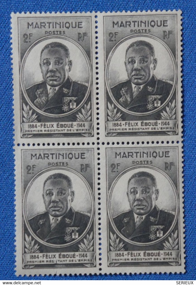 #1MARTINIQUE  BEAU BLOC DE 4 T.P NEUFS  1944 F EBOUE  BELLE GOMME ORIGINE - Blocs-feuillets