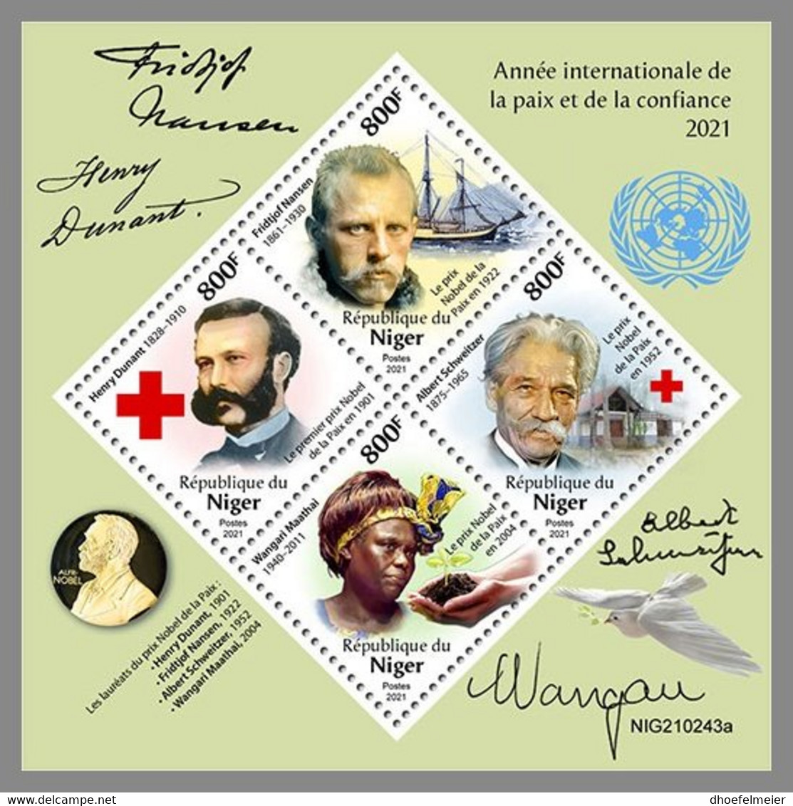 NIGER 2021 MNH Albert Schweitzer Red Cross Peace And Trust M/S - IMPERFORATED - DHQ2134 - Albert Schweitzer