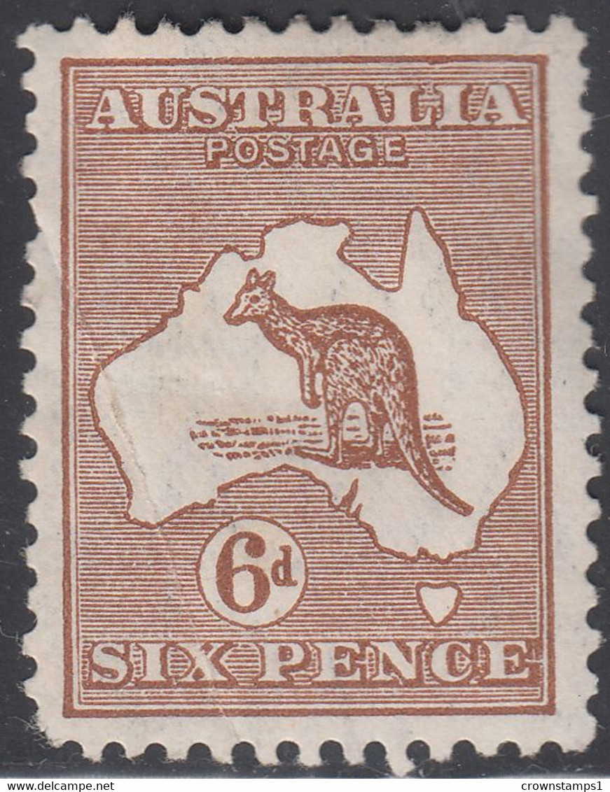 1929 AUSTRALIA KANGAROO 6d CHESTNUT / SMALL MULTIPLE WMK (SG#107) MH FINE - Neufs