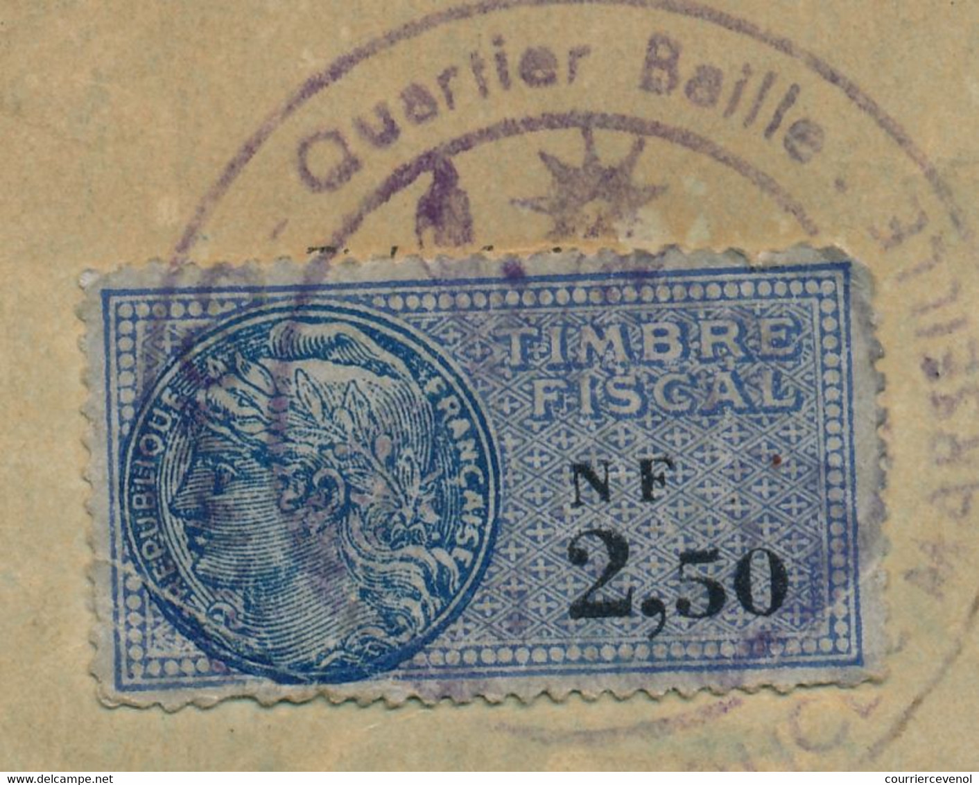 Timbre Fiscal Type Daussy N.F 2,50 Sur Carte Identité Française Quartier Baille (Marseille) - Other & Unclassified