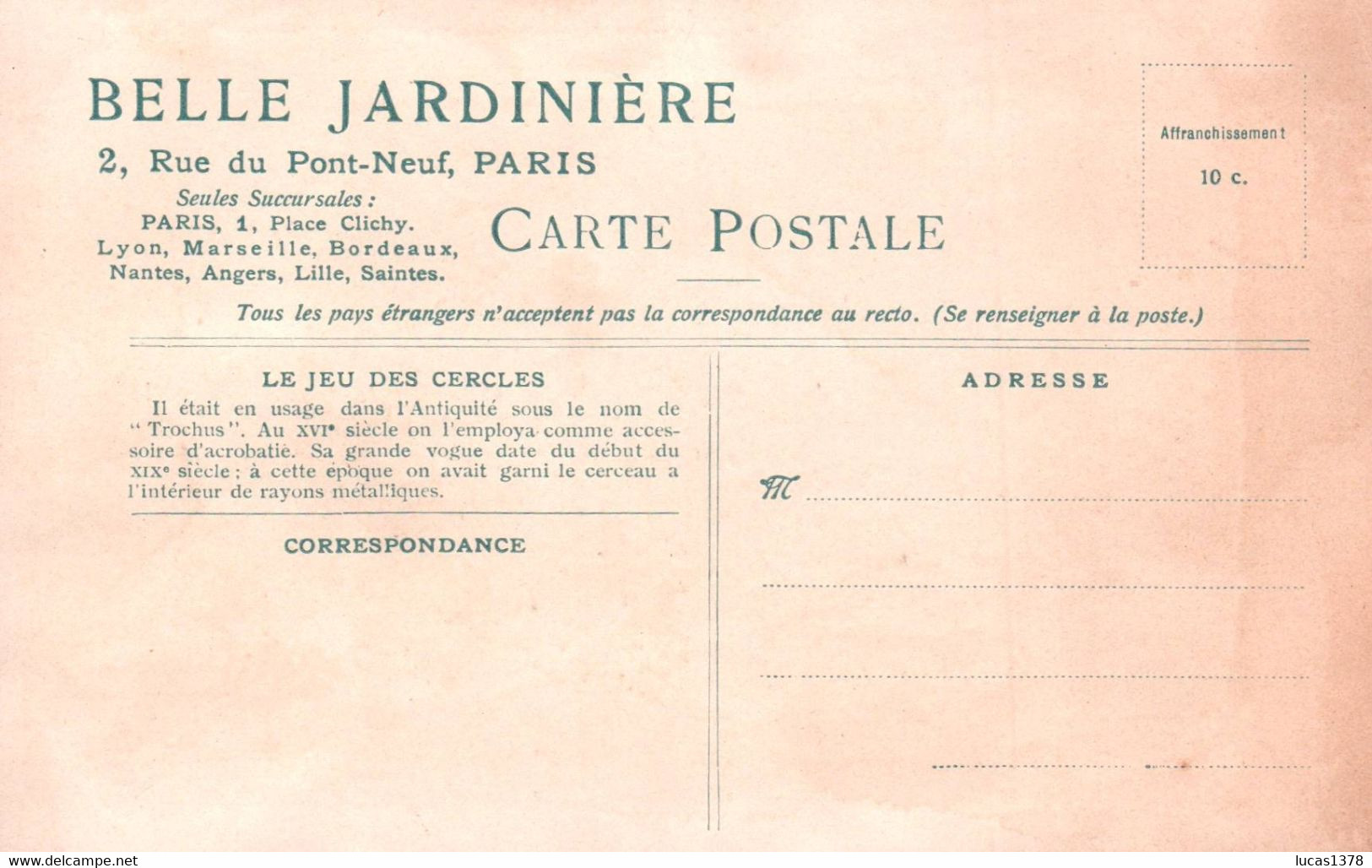 CARTE PUBLICITAIRE BELLE JARDINIERE / SERIE SPORTS ET JEUX D ADRESSE / LES JEUX DES CERCLES - Other & Unclassified