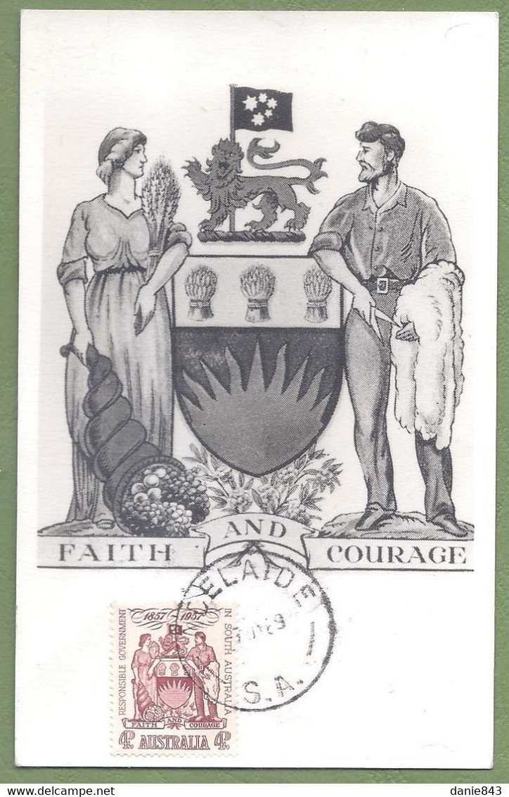 Timbre Sur CPA Commémorative - AUSTRALIE - FAITH AND COURAGE- 100 Years Commmorating Of Self Government S.A. - Adelaide