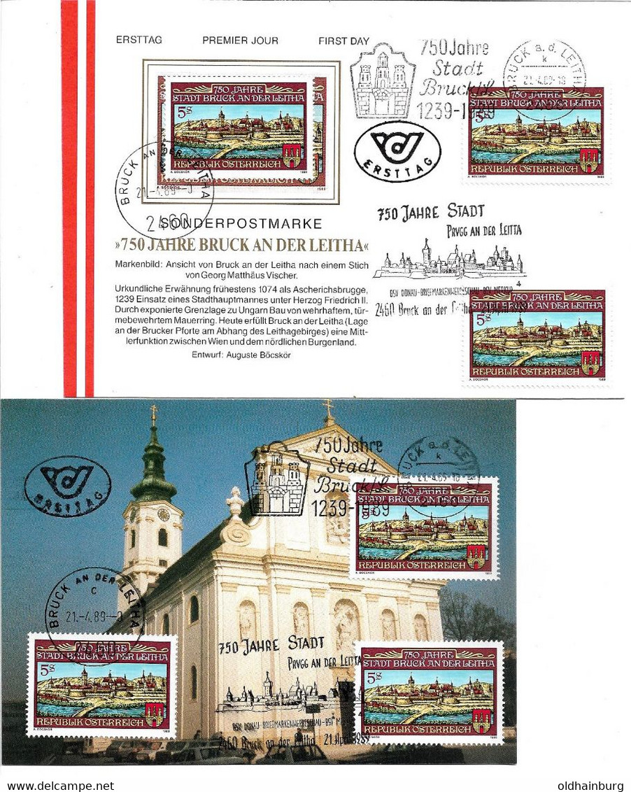 1899n: Heimatsammler Bruck An Der Leitha, Gedenkblatt, Kuvert & Maximumkarten, Triple- FDCs1989 - Bruck An Der Leitha