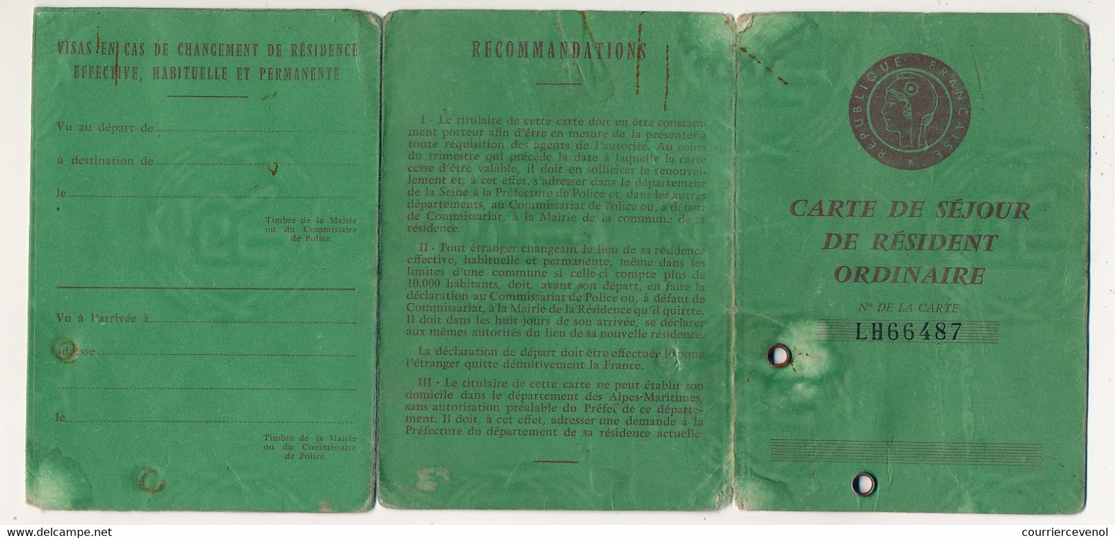 Carte De Séjour De Résident Ordinaire - Aff Fiscaux Type Daussy 2,50 Et 3,00F - 1966 - 5 Volets - Sonstige & Ohne Zuordnung