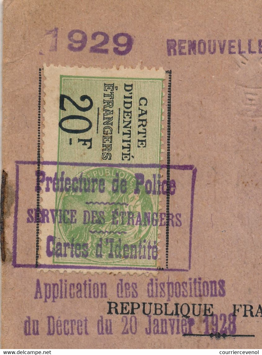 2 Cartes D'identité Pour étrangers (Nationalité Belge) 1929 Timbres Daussy "Carte D'Identité étrangers 20F" 1929 - Other & Unclassified