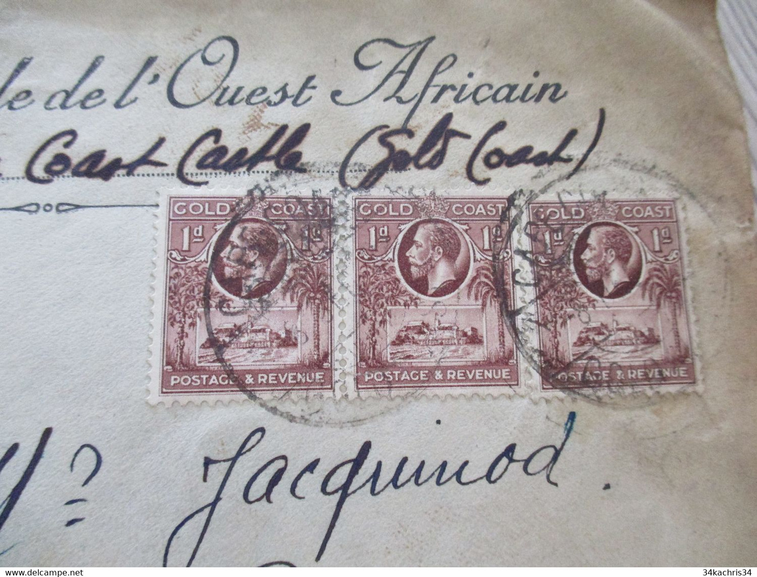 Gold Coast English Colonies Letter 3 Stamps Société Commerciale Ouest Africain Cape Coast Castle - Gold Coast (...-1957)