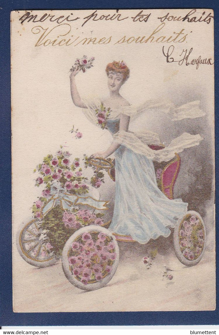 CPA Type Vienne En Pied Femme Women Glamour Viennoise Art Nouveau Circulé Voiture Automobile - Vienne