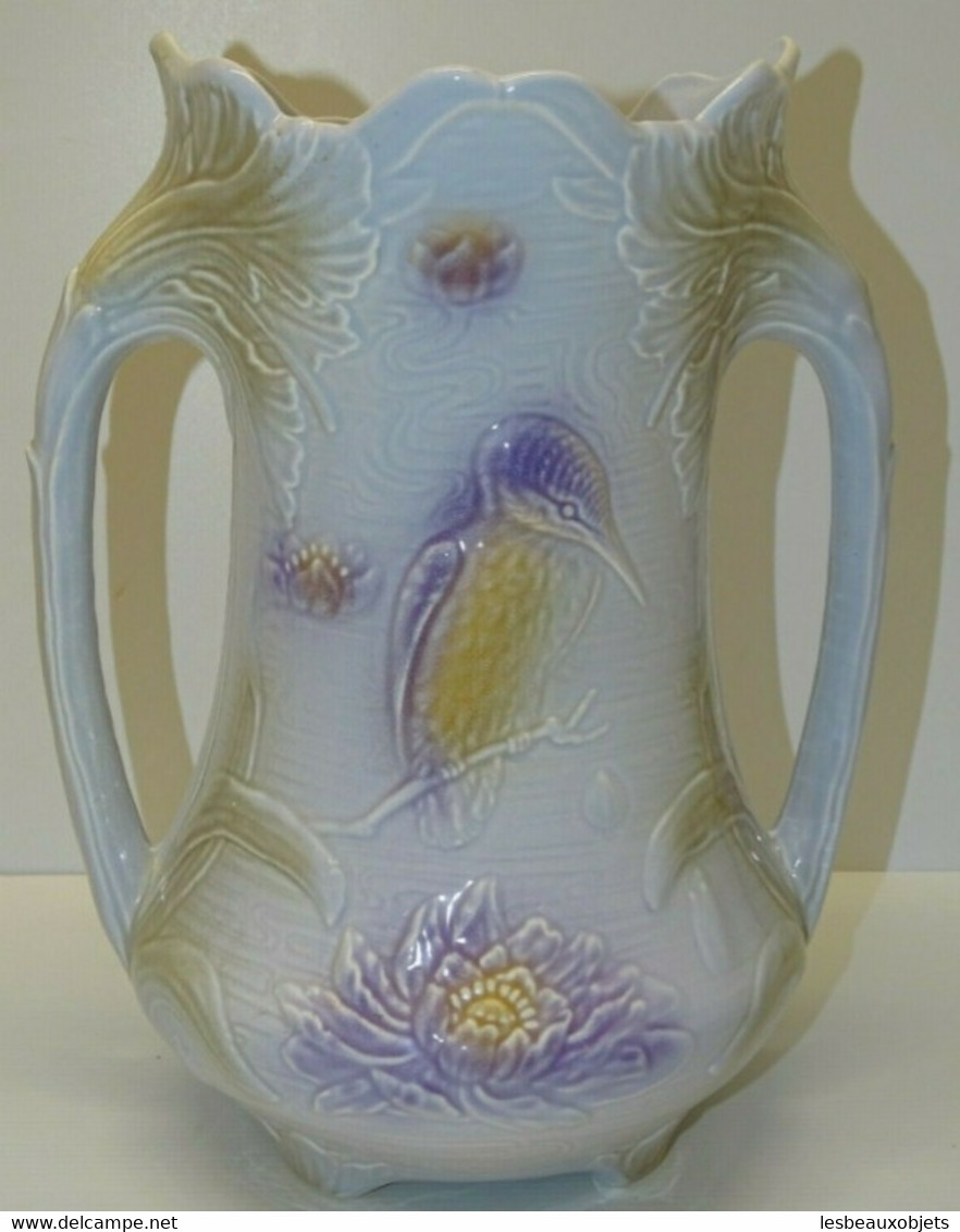 JOLI ANCIEN GRAND VASE ART NOUVEAU CERAMIQUE SALINS Couleurs Acidulées Déco XXe - Salins (FRA)