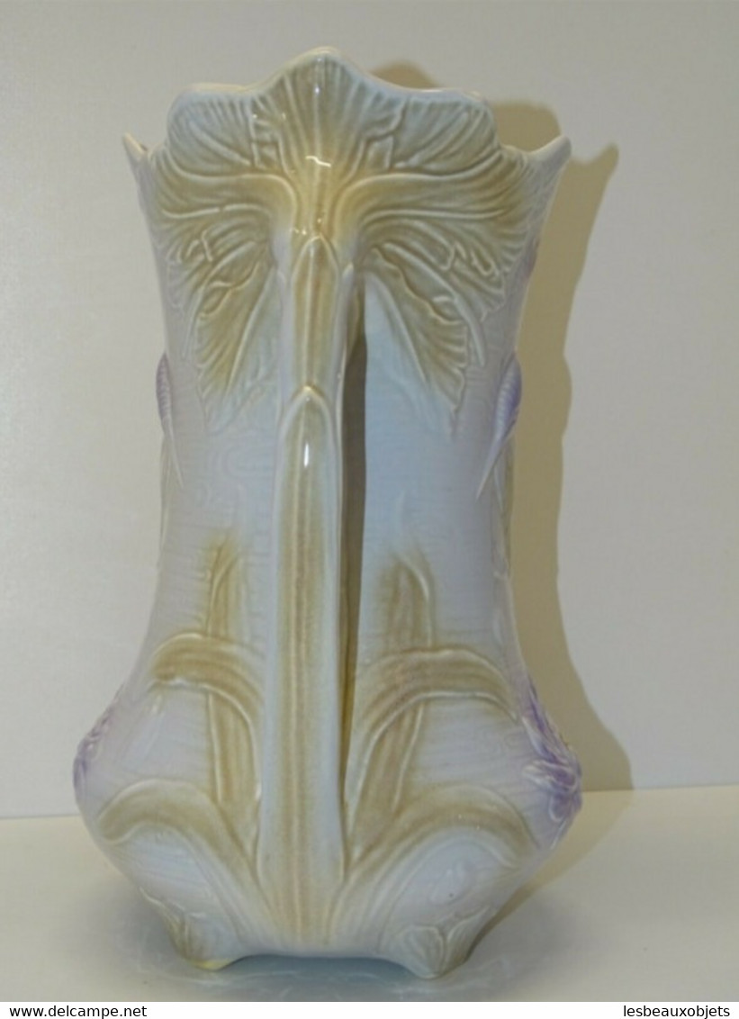 JOLI ANCIEN GRAND VASE ART NOUVEAU CERAMIQUE SALINS Couleurs acidulées Déco XXe