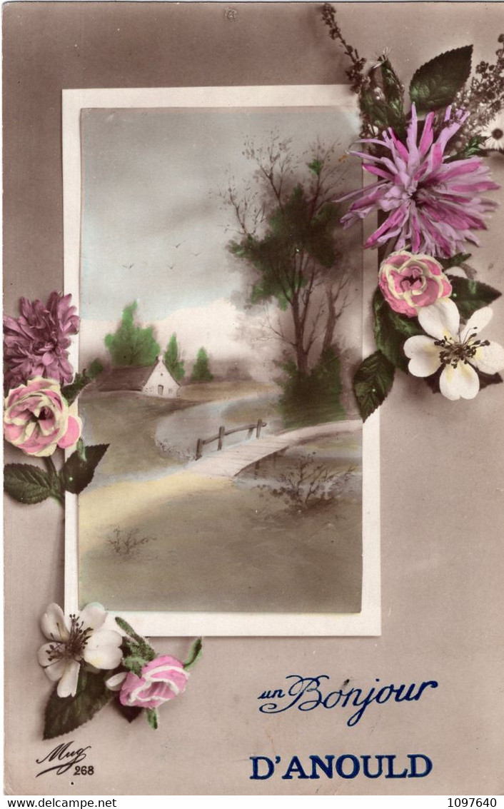 UN BONJOUR D'ANOULD. Carte Avec Paysage Et Fleurs - Anould