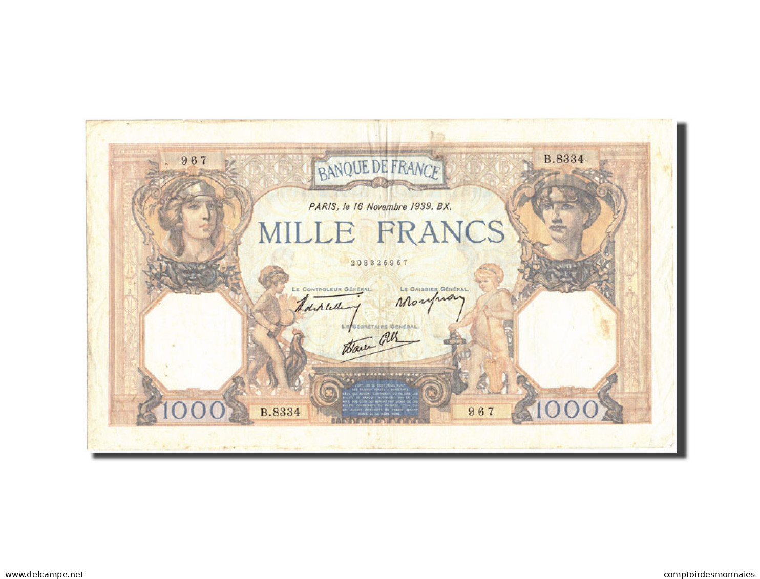 Billet, France, 1000 Francs, 1 000 F 1927-1940 ''Cérès Et Mercure'', 1939 - 1 000 F 1927-1940 ''Cérès Et Mercure''