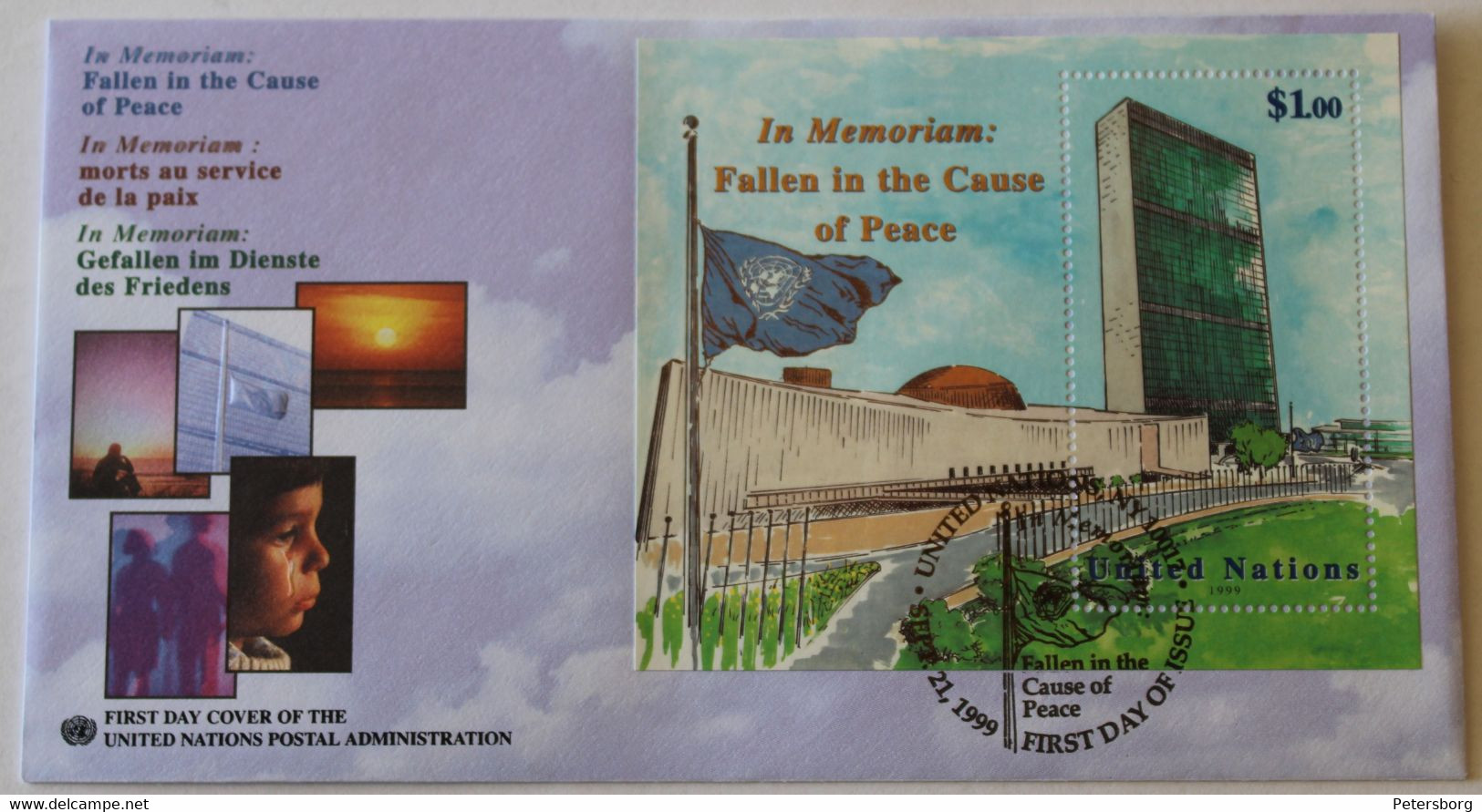 FDC United Nations 1 $. Mi:NT-NY BL17. UN Headquarters, New York - Covers & Documents