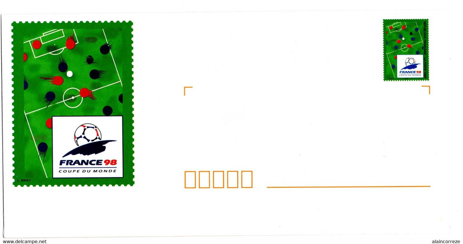 Entier Postal Enveloppe + Sa Carte Pré-timbrée Illustrées Neuves Coupe Du Monde Foot France 98 Terrain De Foot - Prêts-à-poster:  Autres (1995-...)