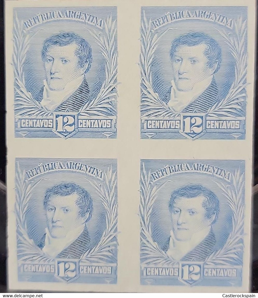 O) 1893 ARGENTINA, DIE PROOF CARDBOARD, MANUEL BELGRANO SCT 130  12c Blue, VIRREINATO RIO DE LA PLATA, BLOCK, XF - Unused Stamps