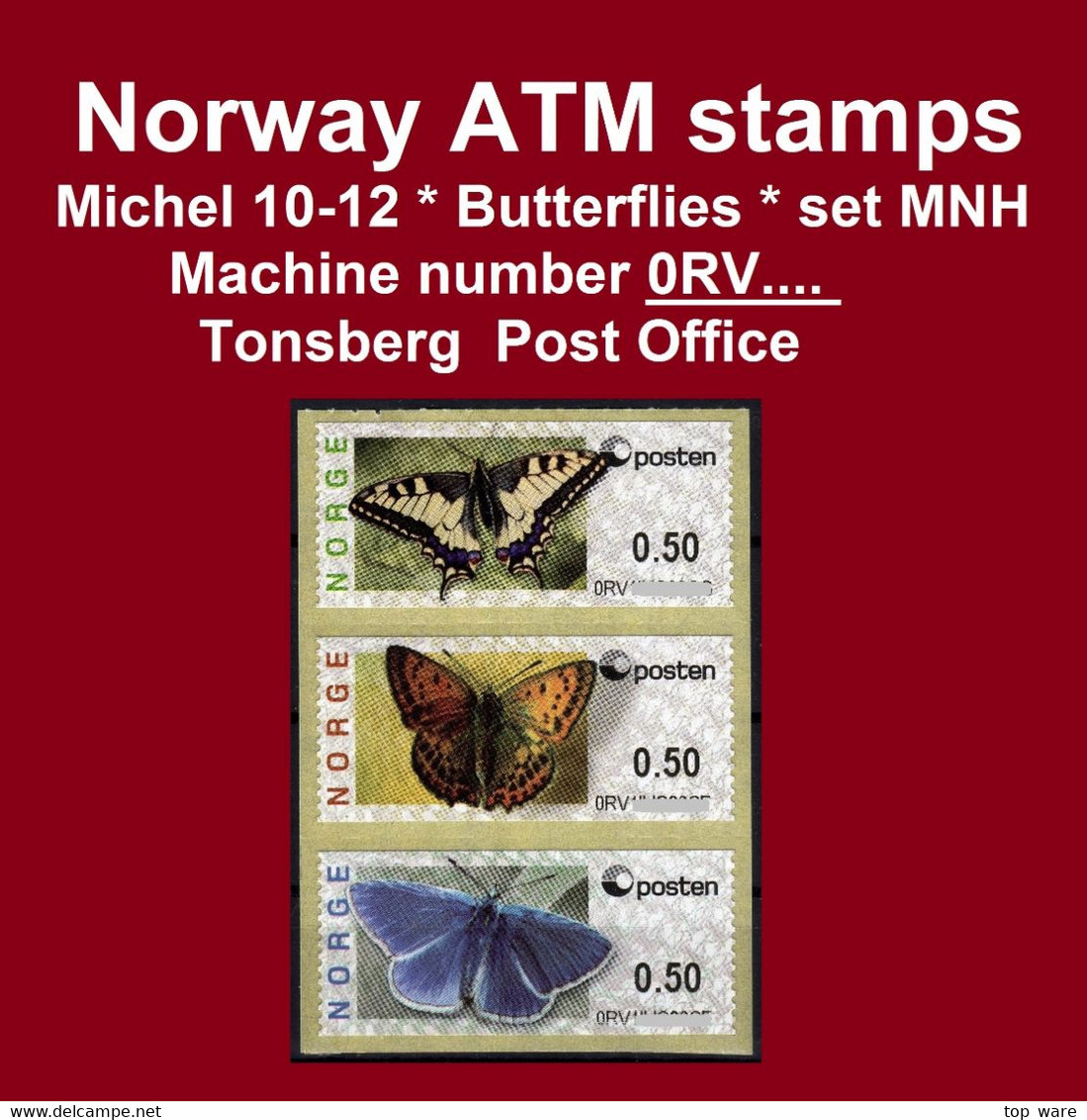 Norge Norwegen Norway ATM 10-12 / Butterflies / Tonsberg Machine # 0RV..  Set MNH / Frama Etiquetas Automatenmarken - Timbres De Distributeurs [ATM]