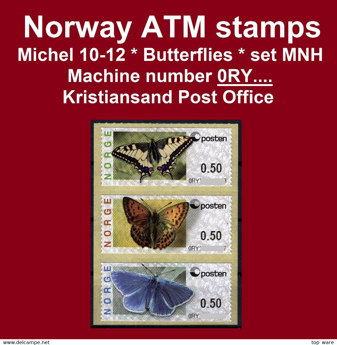 Norge Norwegen Norway ATM 10-12 / Butterflies / Kristiansand Machine # 0RY.. Set MNH / Frama Etiquetas Automatenmarken - Timbres De Distributeurs [ATM]