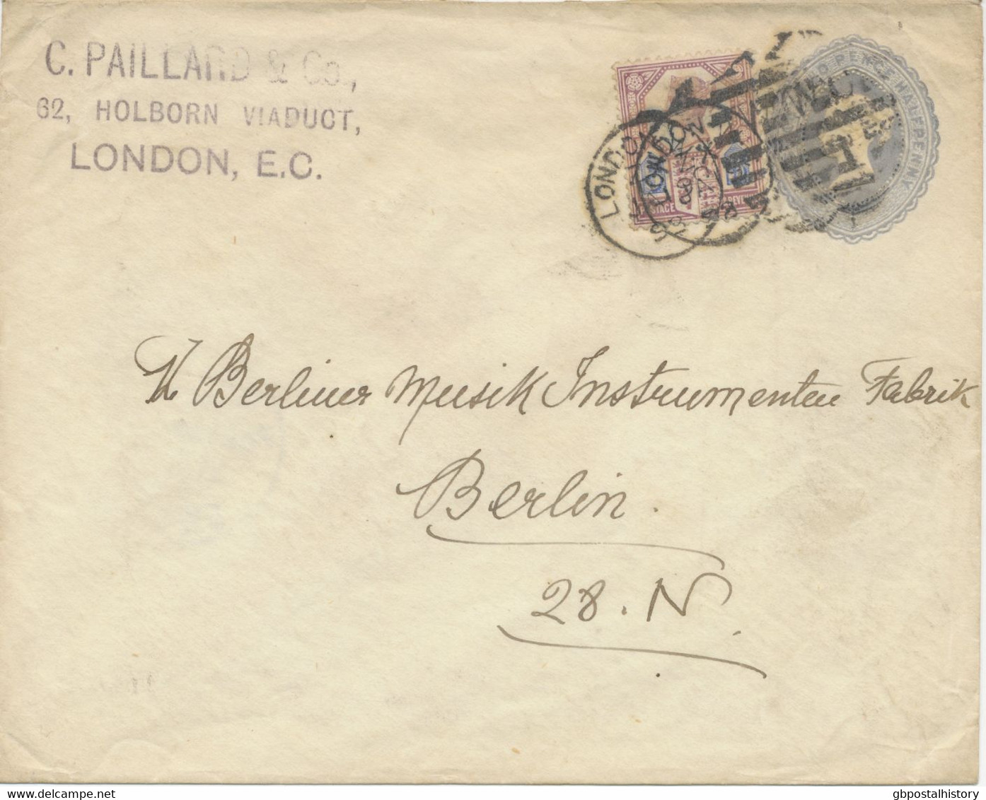 GB 1892 QV 5d Jubilee Die II On VF 2 1/2d Postal Stationery Envelope To BERLIN - Storia Postale