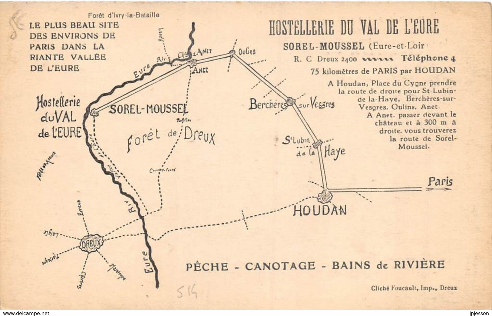 EURE ET LOIR  28  SOREL MOUSSEL - HOSTELLERIE DU VAL DE L'EURE - LA RIVIERE D'EURE ET L'ILE -BARQUES, PUBLICITE AU VERSO - Sorel-Moussel