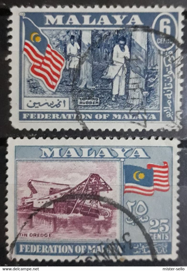 FEDERATION OF MALAYA 1957 Coat Of Arms, Flag And Map Of Malaya. USADO - USED. - Fédération De Malaya