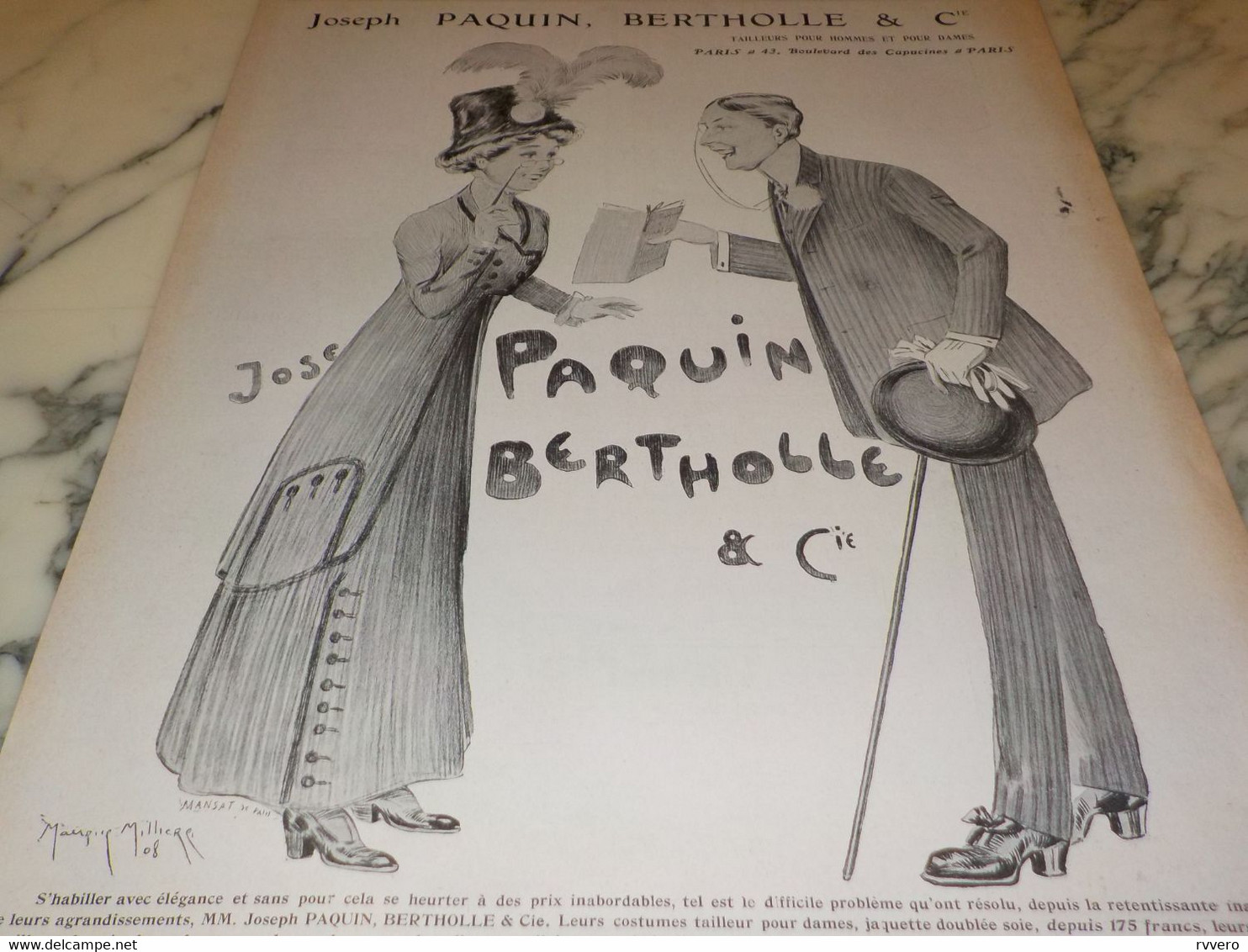 ANCIENNE PUBLICITE TAILLEUR PAQUIN BERTHOLLE 1908 - 1900-1940