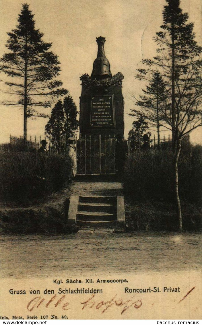 Gruss Von Den Schlachtfeldern RONCOURT-ST.PRIVAT Denkmal Des Kgl Sächs. XII. Armeekorps   NELS; Metz Serie 107 Nr 49 - Metz Campagne