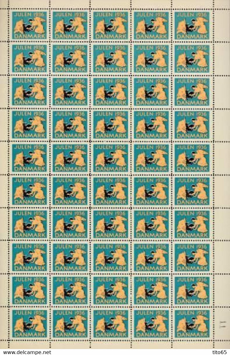 Denmark; Christmas Seals. Full Sheet 1936   MNH** - Feuilles Complètes Et Multiples