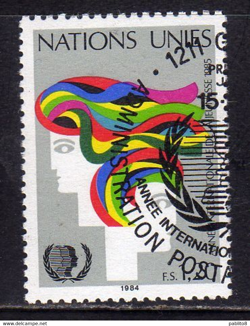 UNITED NATIONS GENEVE GINEVRA GENEVA SVIZZERA ONU UN UNO 1984 INTERNATIONAL YOUTH YEAR 1.20fr USATO USED OBLITERE' - Oblitérés