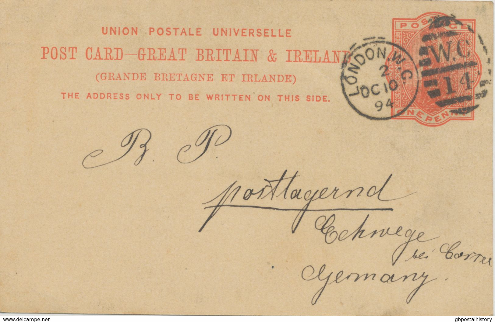 GB 1895 QV 1d Orangered Superb Postcard W Duplex "LONDON.W.C. / W.C / 14" NEW LATEST USAGE - Storia Postale