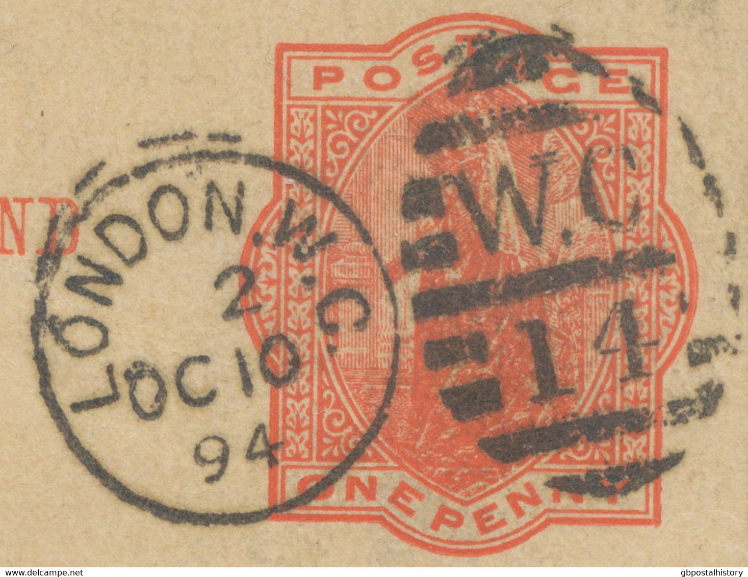 GB 1895 QV 1d Orangered Superb Postcard W Duplex "LONDON.W.C. / W.C / 14" NEW LATEST USAGE - Storia Postale