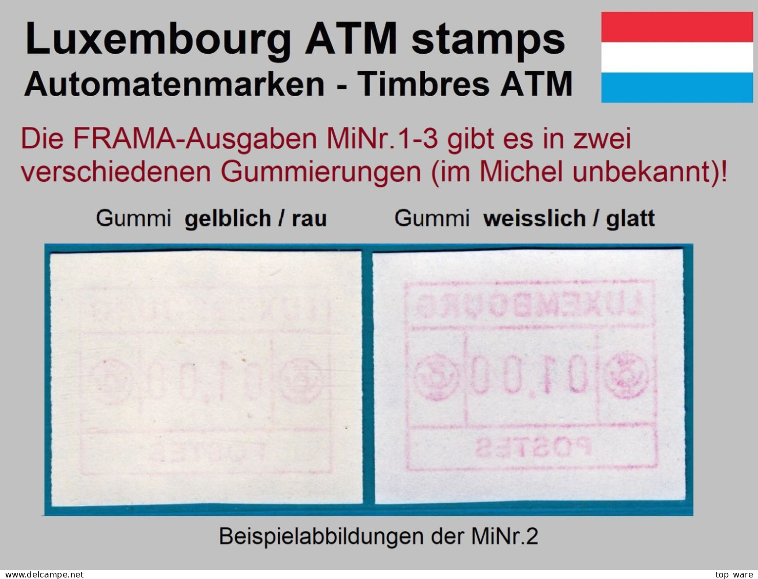 Luxemburg Luxembourg Timbres ATM 2 Kleines Postes * Je 1x Gelb.- / Weisslicher Gummi 1 Fr. ** Frama Automatenmarken - Postage Labels