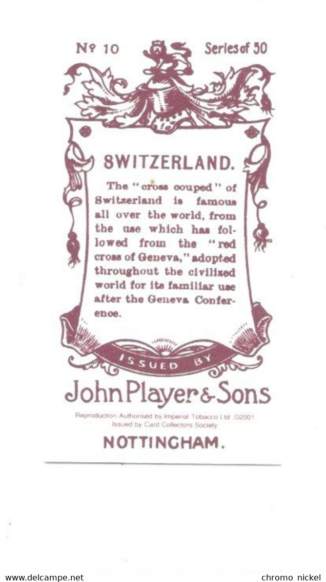 SWITZERCLAND Suisse Drapeau Flag  Emblem Cigarettes John Player & Sons TB   Like New 2 Scans - Player's