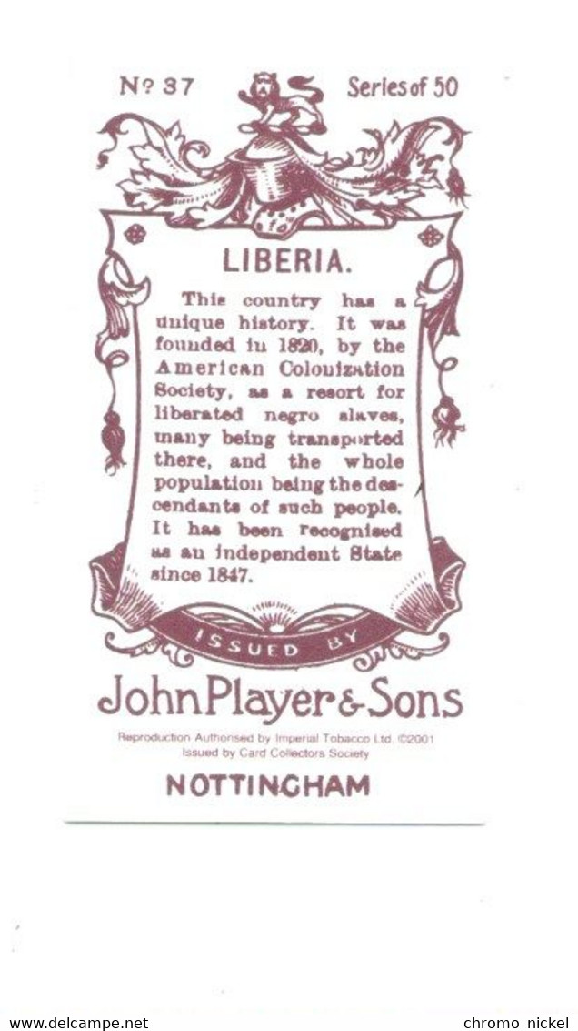 LIBERIA Flag  Emblem Cigarettes John Player & Sons TB   Like New 2 Scans - Player's